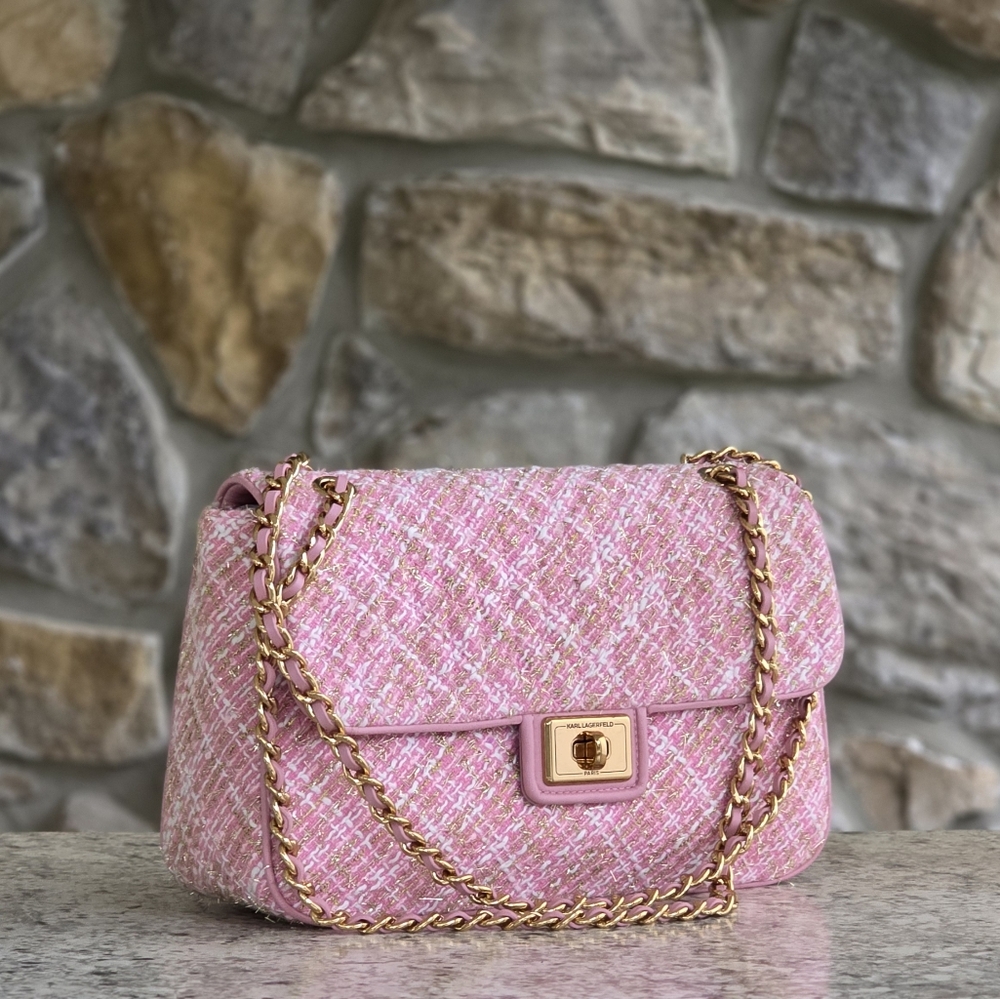 Karl Lagerfeld Paris Large Tweed Pink Shoulder Bag